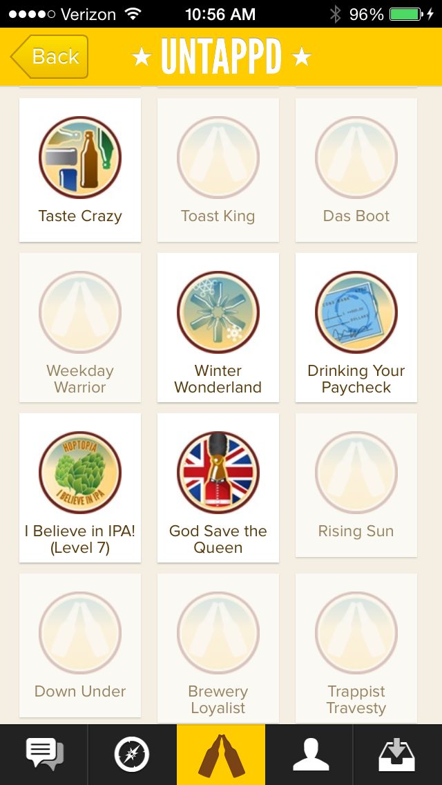 Some of the Untappd badges I've earned--and exciting new badges to unlock by drinking more beer.