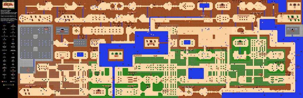 The full Legend of Zelda overworld map, in its 8-bit glory.